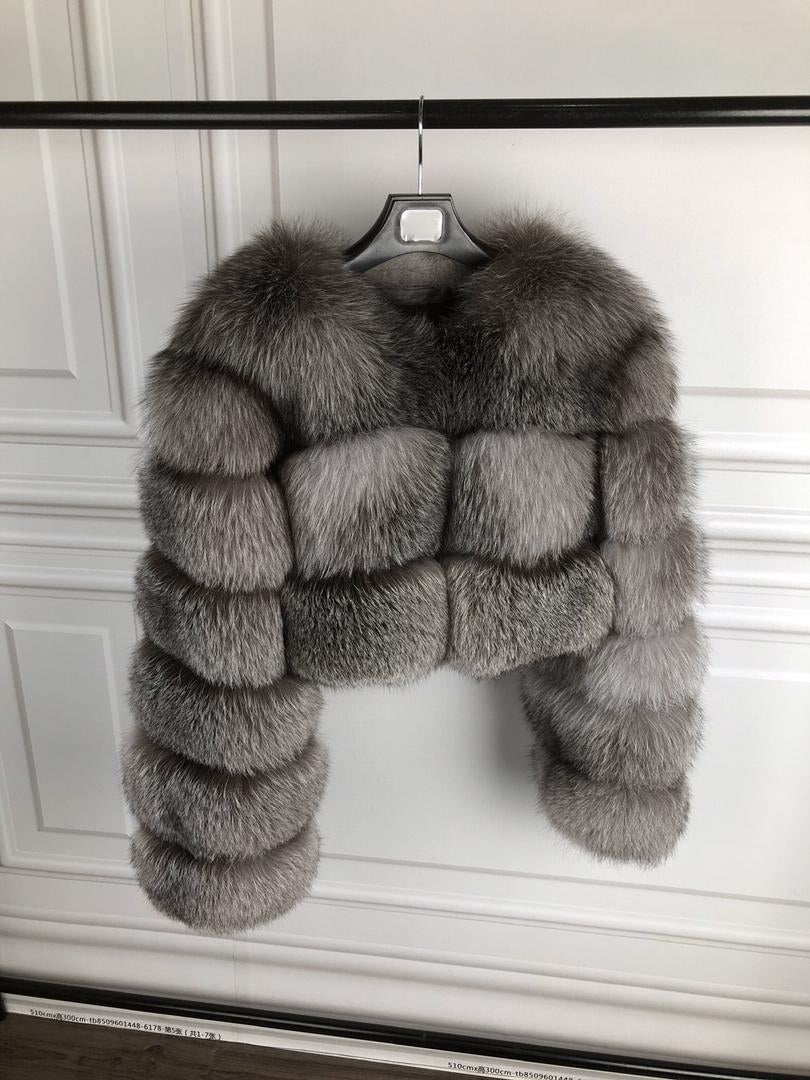 Genuine Fox Fur Bubble Mini Cropped Coat by Dolcie London