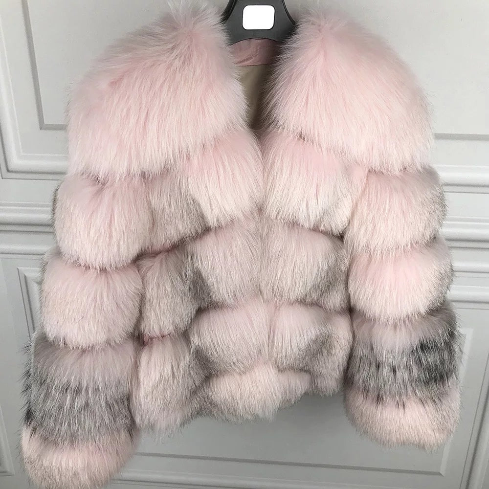 Dolcie London Genuine Fox Fur Bubble Coat With Satin Lining