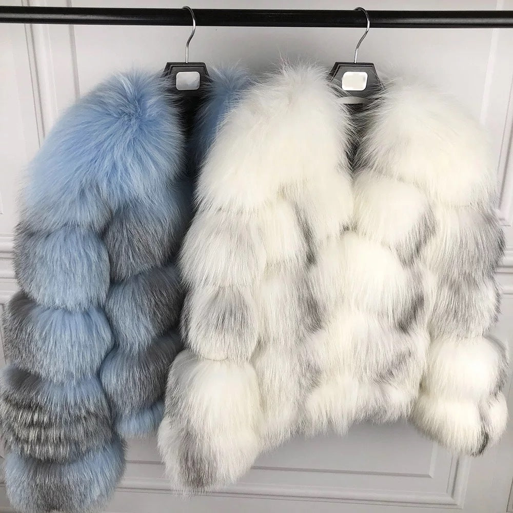 Dolcie London Genuine Fox Fur Bubble Coat With Satin Lining