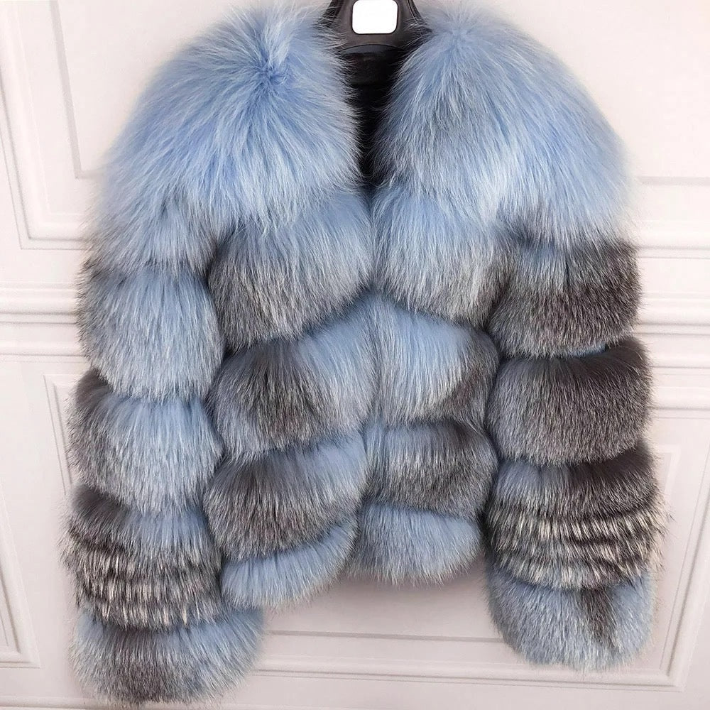 Dolcie London Genuine Fox Fur Bubble Coat With Satin Lining