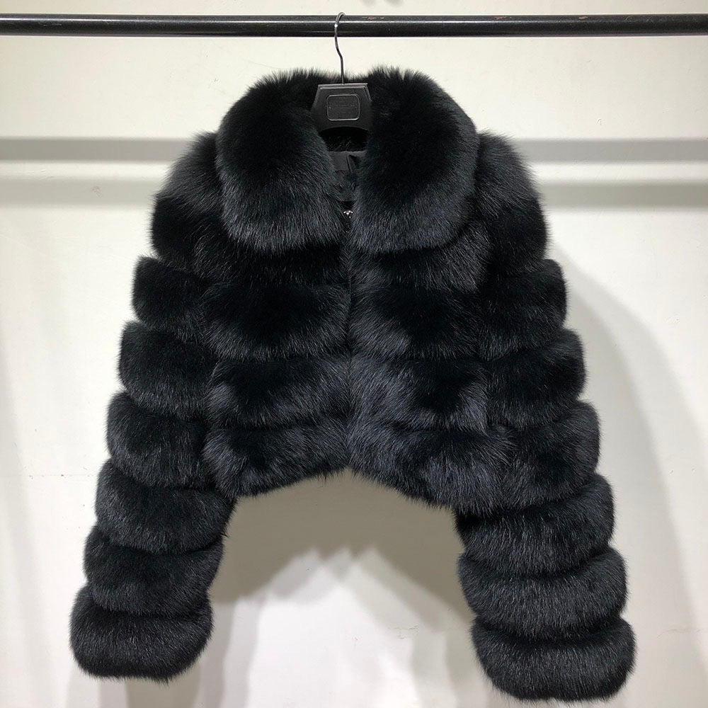 Dolcie London Zipped Mini Genuine Fox Fur Collared Coat