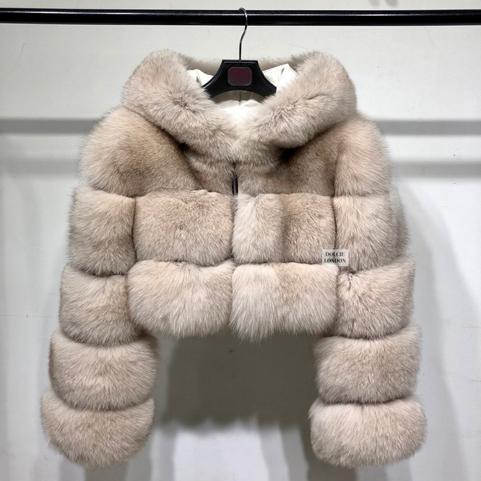 Dolcie London Luxurious Cropped Mini Zipped Hooded Real Fox Fur Coat