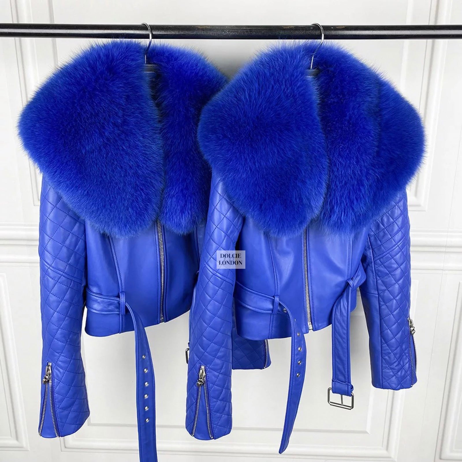 Genuine Leather Jacket with Removable Oversized Fox Fur Collar