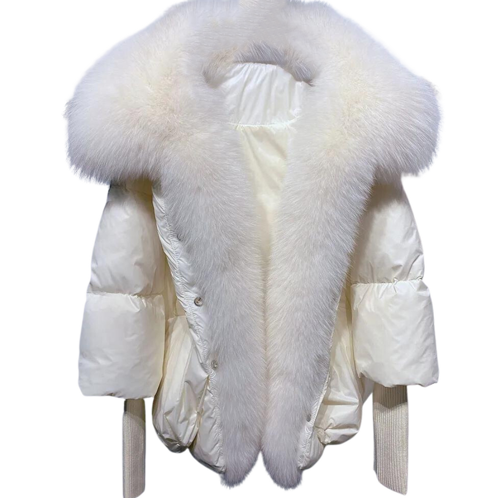 Premium Goose Down Puffer Jacket with Real Fox Fur Collar