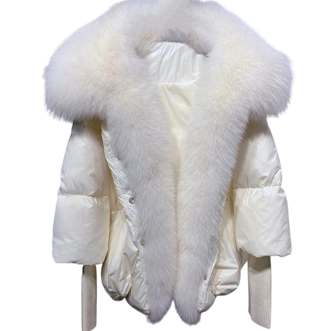 Premium Goose Down Puffer Jacket with Real Fox Fur Collar
