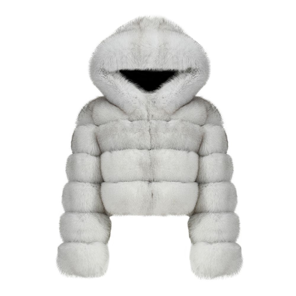 Luxurious Women's Genuine Fox Fur Hooded Cropped Winter Coat