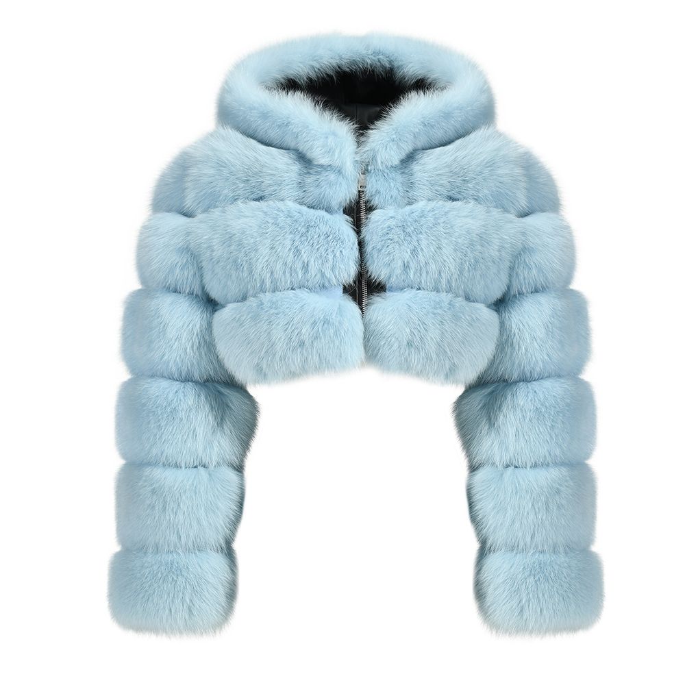 Dolcie London Luxurious Cropped Mini Zipped Hooded Real Fox Fur Coat